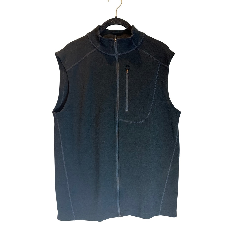 Ibex Mens Black 100% Merino Wool Full Zip Vest Mock Neck Large Zque Certified